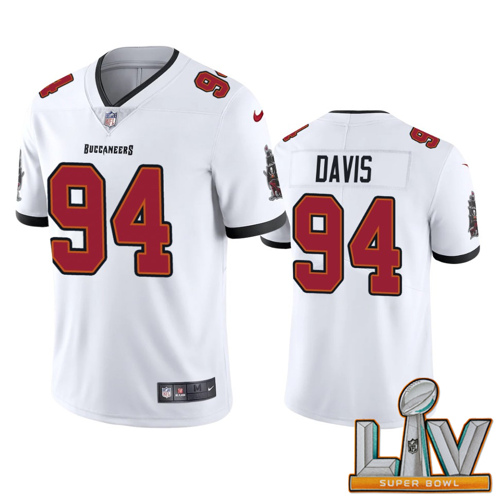 Super Bowl LV 2021 Tampa Bay Buccaneers Men Nike NFL 94 Khalil Davis White Vapor Untouchable Limited Jersey